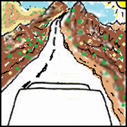 Driving around the bend on the South Rim
