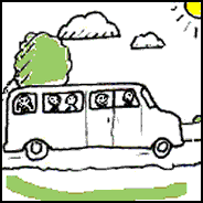 Van full of happy tour people heading for the Grand Canyon